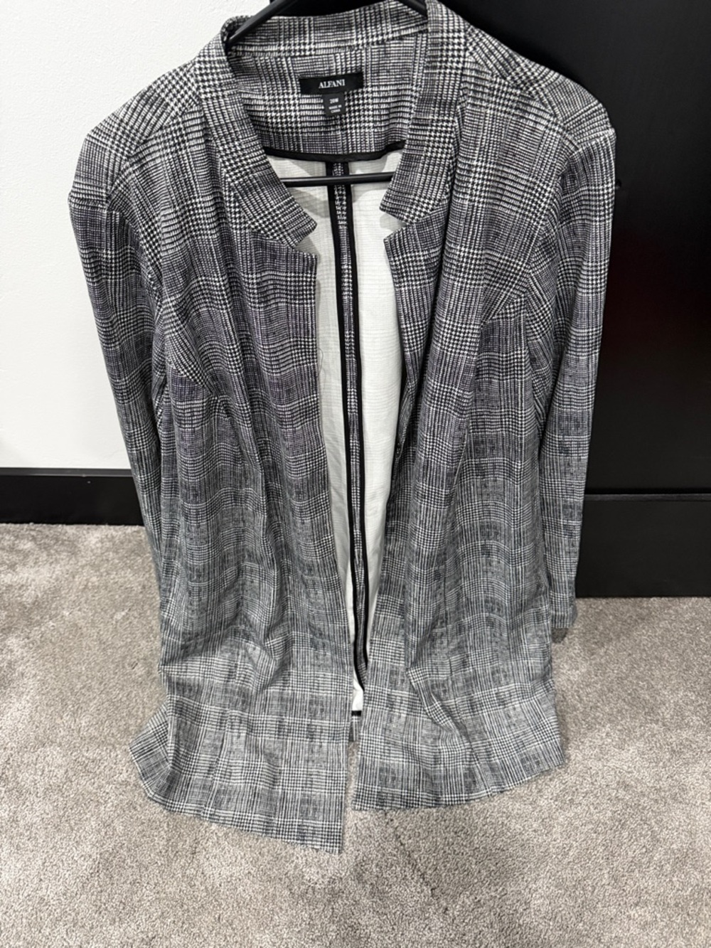 Alfani Gray & Black Plaid Open-Front Blazer